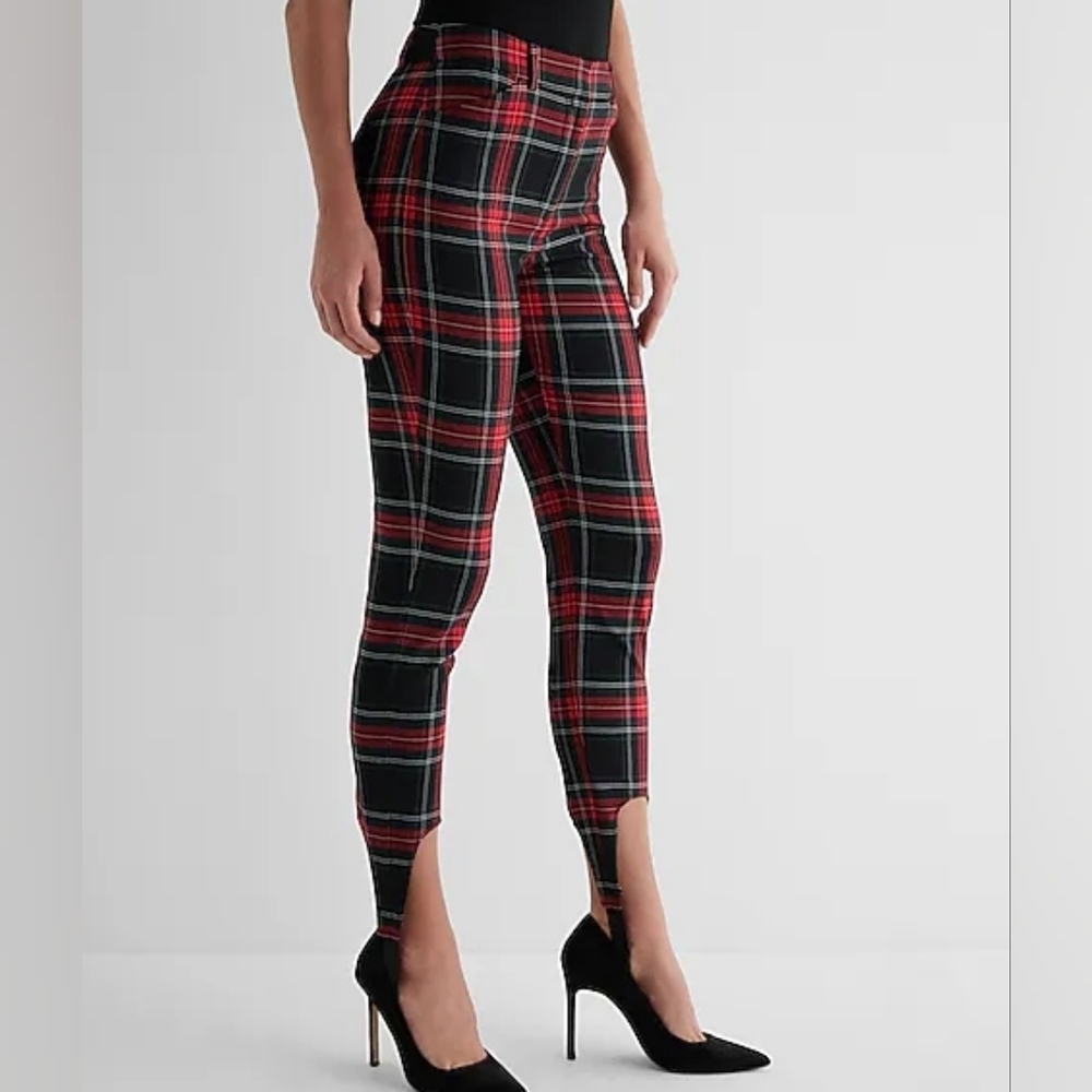 Express High Waisted Tartan Plaid Stirrup Leggings Size 14 Tall NWT